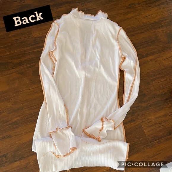 White Ribbed Top Trimmed in Tan - Picture 3 of 3